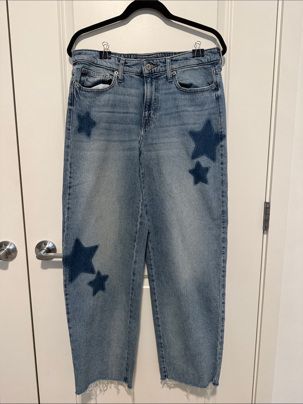 Lucky Brand Light Blue Boyfriend Jeans with Dark Blue Star Accents
